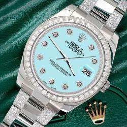 Rolex Custom Aqua Blue 5ct Diamond Stainless Steel Datejust II 116300 Automatic Men's Wristwatch 41 mm