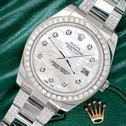 Rolex Custom White MOP 5ct Diamond Stainless Steel Datejust II 116300 Automatic Men's Wristwatch 41 mm