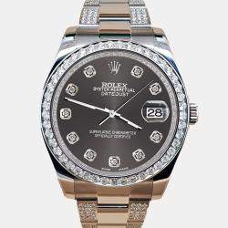 Rolex Custom Rhodium Grey 5ct Diamond Stainless Steel Datejust II 116300 Automatic Men's Wristwatch 41 mm