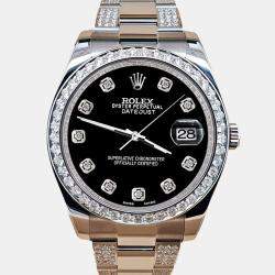 Rolex Custom Black 5ct Diamond Stainless Steel Datejust II 116300 Automatic Men's Wristwatch 41 mm