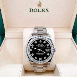 Rolex Custom Black 5ct Diamond Stainless Steel Datejust II 116300 Automatic Men's Wristwatch 41 mm