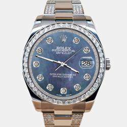 Rolex Custom Black 5ct Diamond Stainless Steel Datejust II 116300 Automatic Men's Wristwatch 41 mm
