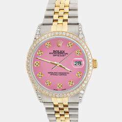 Rolex Custom Pink 1.4ct Diamond 18k Yellow Gold Stainless Steel Datejust Automatic Men's Wristwatch 36 mm
