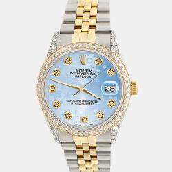 Rolex Custom Blue 1.4ct Diamond 18k Yellow Gold Stainless Steel Datejust Automatic Men's Wristwatch 36 mm