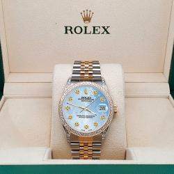 Rolex Custom Blue 1.4ct Diamond 18k Yellow Gold Stainless Steel Datejust Automatic Men's Wristwatch 36 mm