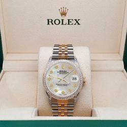 Rolex Custom Champagne MOP 1.4ct Diamond 18k Yellow Gold Stainless Steel Datejust Automatic Men's Wristwatch 36 mm