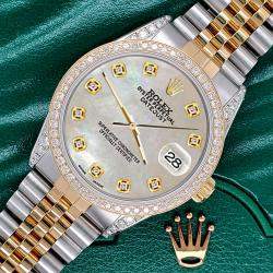 Rolex Custom Champagne MOP 1.4ct Diamond 18k Yellow Gold Stainless Steel Datejust Automatic Men's Wristwatch 36 mm