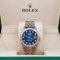 Rolex Custom Cobalt Blue 1.4ct Diamond 18k Yellow Gold Stainless Steel Datejust Automatic Men's Wristwatch 36 mm
