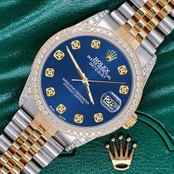 Rolex Custom Cobalt Blue 1.4ct Diamond 18k Yellow Gold Stainless Steel Datejust Automatic Men's Wristwatch 36 mm