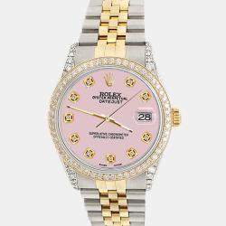Rolex Custom Orchid Pink 1.4ct Diamond 18k Yellow Gold Stainless Steel Datejust Automatic Men's Wristwatch 36 mm