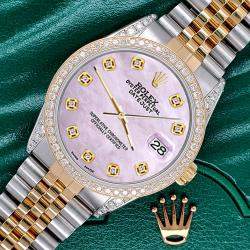 Rolex Custom Pink 1.4ct Diamond 18k Yellow Gold Stainless Steel Datejust Automatic Men's Wristwatch 36 mm