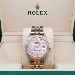 Rolex Custom Pink 1.4ct Diamond 18k Yellow Gold Stainless Steel Datejust Automatic Men's Wristwatch 36 mm