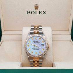 Rolex Custom Purple MOP 1.4ct Diamond 18k Yellow Gold Stainless Steel Datejust Automatic Men's Wristwatch 36 mm