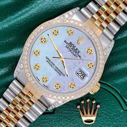 Rolex Custom Purple MOP 1.4ct Diamond 18k Yellow Gold Stainless Steel Datejust Automatic Men's Wristwatch 36 mm