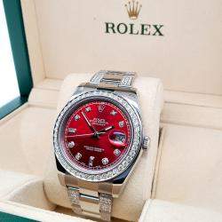 Rolex Custom Imperial Red 5ct Diamond Stainless Steel Datejust II Automatic Men's Wristwatch 41 mm