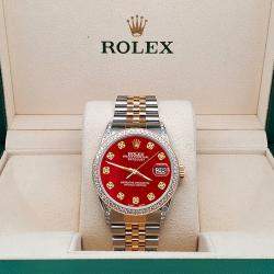 Rolex Custom Red MOP 1.4ct Diamond 18k Yellow Gold Stainless Steel Datejust Automatic Men's Wristwatch 36 mm