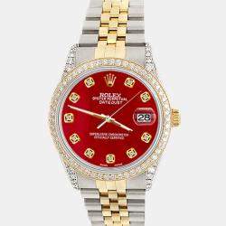 Rolex Custom Red MOP 1.4ct Diamond 18k Yellow Gold Stainless Steel Datejust Automatic Men's Wristwatch 36 mm