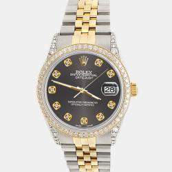 Rolex Custom Rhodium Grey 1.4ct Diamond 18k Yellow Gold Stainless Steel Datejust Automatic Men's Wristwatch 36 mm