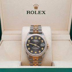 Rolex Custom Rhodium Grey 1.4ct Diamond 18k Yellow Gold Stainless Steel Datejust Automatic Men's Wristwatch 36 mm