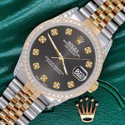 Rolex Custom Rhodium Grey 1.4ct Diamond 18k Yellow Gold Stainless Steel Datejust Automatic Men's Wristwatch 36 mm