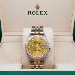 Rolex Custom Champagne 1.4ct Diamond 18k Yellow Gold Stainless Steel Datejust Automatic Men's Wristwatch 36 mm