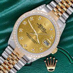 Rolex Custom Champagne 1.4ct Diamond 18k Yellow Gold Stainless Steel Datejust Automatic Men's Wristwatch 36 mm