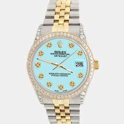 Rolex Custom /Aqua Blue 1.4ct Diamond 18k Yellow Gold Stainless Steel Datejust Automatic Men's Wristwatch 36 mm