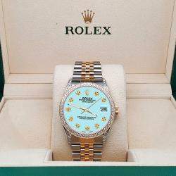 Rolex Custom /Aqua Blue 1.4ct Diamond 18k Yellow Gold Stainless Steel Datejust Automatic Men's Wristwatch 36 mm