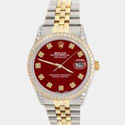 Rolex Custom Imperial Red 1.4ct Diamond 18k Yellow Gold Stainless Steel Datejust Automatic Men's Wristwatch 36 mm