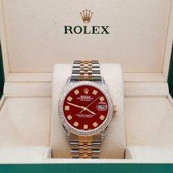 Rolex Custom Imperial Red 1.4ct Diamond 18k Yellow Gold Stainless Steel Datejust Automatic Men's Wristwatch 36 mm