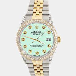 Rolex Custom Light Malachite 1.4ct Diamond 18k Yellow Gold Stainless Steel Datejust Automatic Men's Wristwatch 36 mm