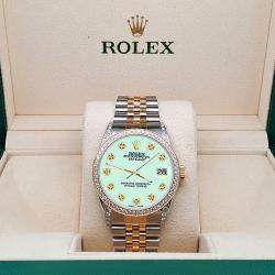 Rolex Custom Light Malachite 1.4ct Diamond 18k Yellow Gold Stainless Steel Datejust Automatic Men's Wristwatch 36 mm