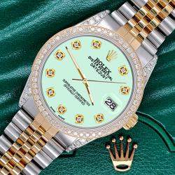 Rolex Custom Light Malachite 1.4ct Diamond 18k Yellow Gold Stainless Steel Datejust Automatic Men's Wristwatch 36 mm
