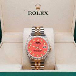 Rolex Custom Coral 1.4ct Diamond 18k Yellow Gold Stainless Steel Datejust Automatic Men's Wristwatch 36 mm