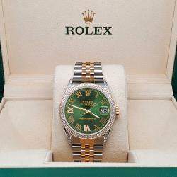 Rolex Custom Royal Green 1.4ct Diamond 18k Yellow Gold Stainless Steel Datejust Automatic Men's Wristwatch 36 mm