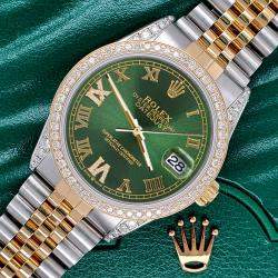 Rolex Custom Royal Green 1.4ct Diamond 18k Yellow Gold Stainless Steel Datejust Automatic Men's Wristwatch 36 mm