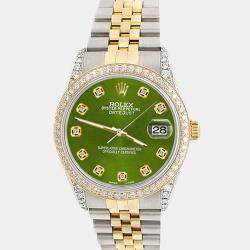 Rolex Custom Royal Green 1.4ct Diamond 18k Yellow Gold Stainless Steel Datejust Automatic Men's Wristwatch 36 mm