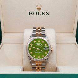 Rolex Custom Royal Green 1.4ct Diamond 18k Yellow Gold Stainless Steel Datejust Automatic Men's Wristwatch 36 mm