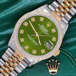 Rolex Custom Royal Green 1.4ct Diamond 18k Yellow Gold Stainless Steel Datejust Automatic Men's Wristwatch 36 mm