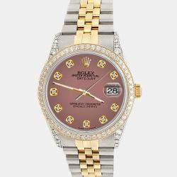 Rolex Custom Salmon 1.4ct Diamond 18k Yellow Gold Stainless Steel Datejust Automatic Men's Wristwatch 36 mm