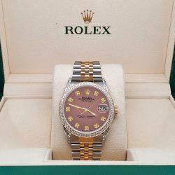 Rolex Custom Salmon 1.4ct Diamond 18k Yellow Gold Stainless Steel Datejust Automatic Men's Wristwatch 36 mm