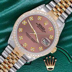 Rolex Custom Salmon 1.4ct Diamond 18k Yellow Gold Stainless Steel Datejust Automatic Men's Wristwatch 36 mm