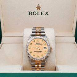 Rolex Custom Mustard 1.4ct Diamond 18k Yellow Gold Stainless Steel Datejust Automatic Men's Wristwatch 36 mm