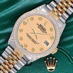 Rolex Custom Mustard 1.4ct Diamond 18k Yellow Gold Stainless Steel Datejust Automatic Men's Wristwatch 36 mm