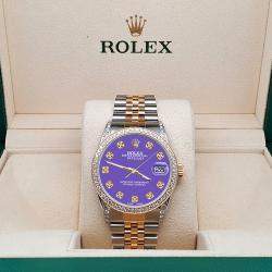 Rolex Custom Lavender 1.4ct Diamond 18k Yellow Gold Stainless Steel Datejust Automatic Men's Wristwatch 36 mm