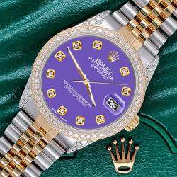 Rolex Custom Lavender 1.4ct Diamond 18k Yellow Gold Stainless Steel Datejust Automatic Men's Wristwatch 36 mm