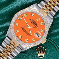 Rolex Custom Pastel Orange 1.4ct Diamond 18k Yellow Gold Stainless Steel Datejust Automatic Men's Wristwatch 36 mm
