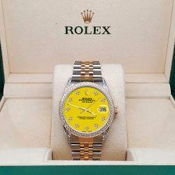 Rolex Custom Yellow 1.4ct Diamond 18k Yellow Gold Stainless Steel Datejust Automatic Men's Wristwatch 36 mm