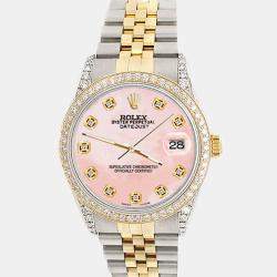 Rolex CustomRoyal Pink MOP 1.4ct Diamond 18k Yellow Gold Stainless Steel Datejust Automatic Men's Wristwatch 36 mm