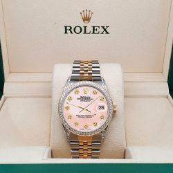 Rolex CustomRoyal Pink MOP 1.4ct Diamond 18k Yellow Gold Stainless Steel Datejust Automatic Men's Wristwatch 36 mm